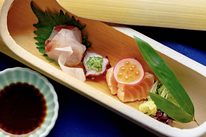 京都の和食レストラン ゆう月 夏の会席料理 御造り 刺身 昆布締め